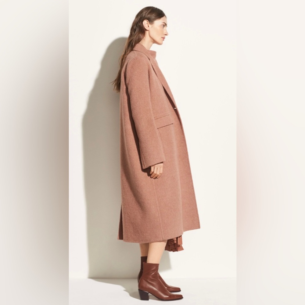 Vince Brushed Wool Long Coat in Vintage Rose - Picture 3 of 16